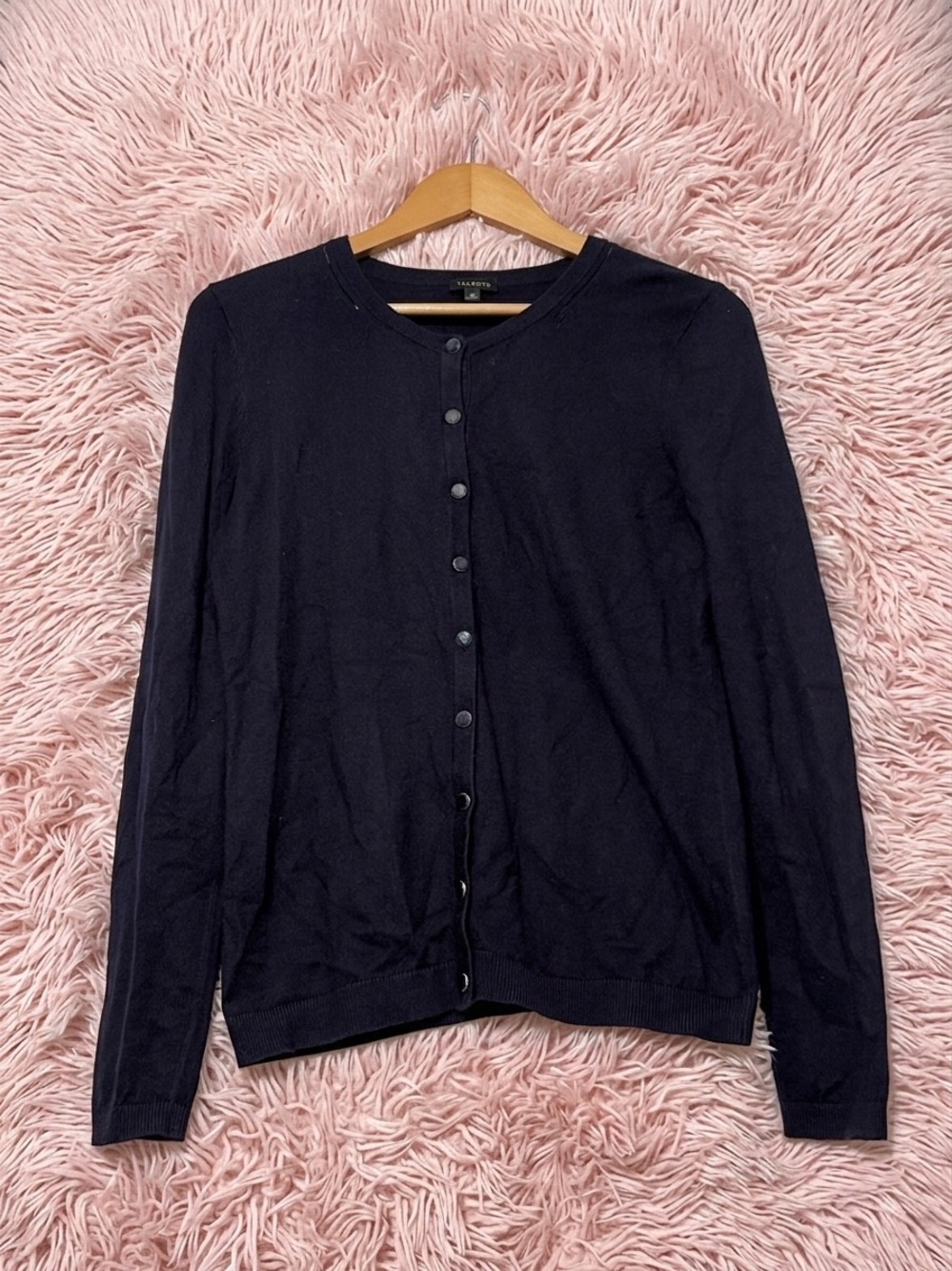 Talbots Cardigan Sweater Cashmere Cotton Blend Navy Blue Preppy Women’s Small